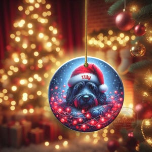 Personalized Black Doodle Ornament, Santa Hat Keepsake - Sublimation Ceramic Dog Gift | Two Sided Decoration | 3 Inch Christmas Keepsake image 3