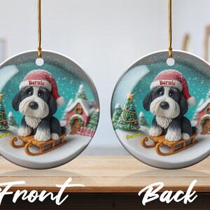 Ceramiczna ozdoba z motywem bernedoodle'a, dwustronna sublimacja | 7,5 cm ozdoba choinkowa | Pamiątkowy prezent dla miłośnika psów zdjęcie 7