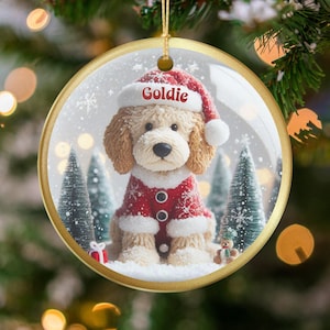 Personalized Golden Doodle Dog Christmas Ornament, Custom Dog Lover Gift, Family Holiday Tree Decoration, Festive Pet Keepsake