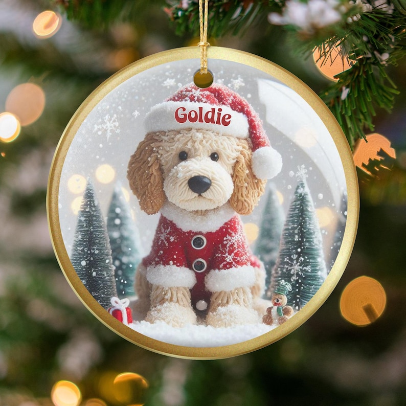 Personalized Golden Doodle Dog Christmas Ornament, Custom Dog Lover Gift, Family Holiday Tree Decoration, Festive Pet Keepsake