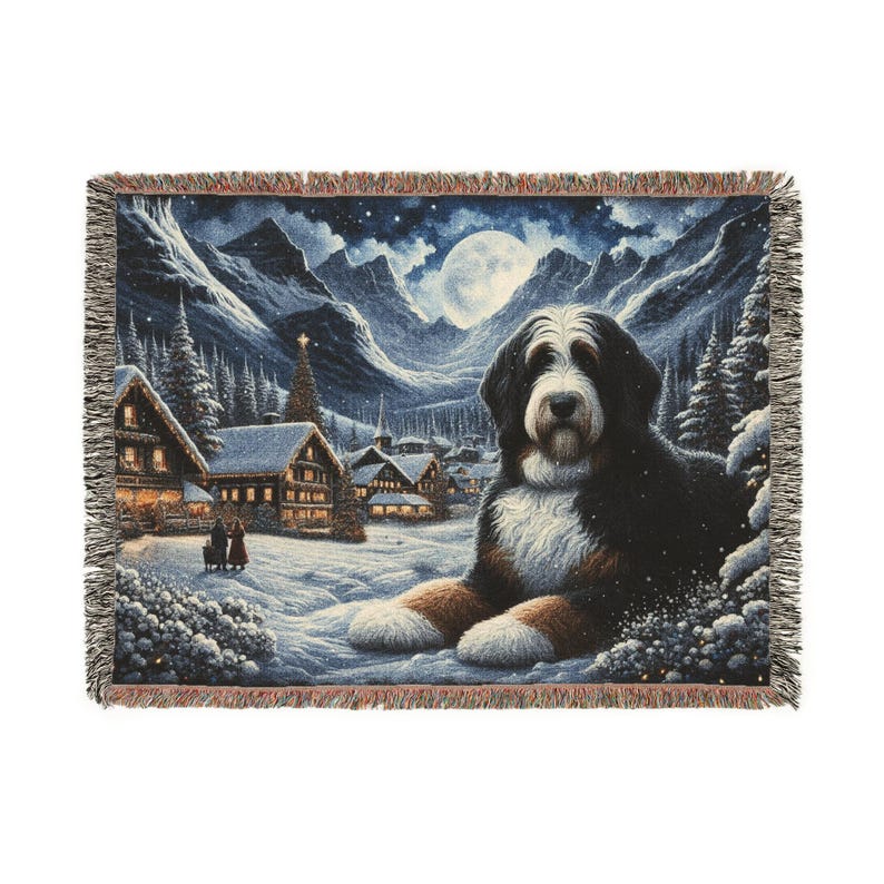 Large Dog in Winter Wonderland Tapestry, Cozy Cabin Scene, Decorative Wall Art, Perfect Gift for Dog Lovers, Home Decor Blanket