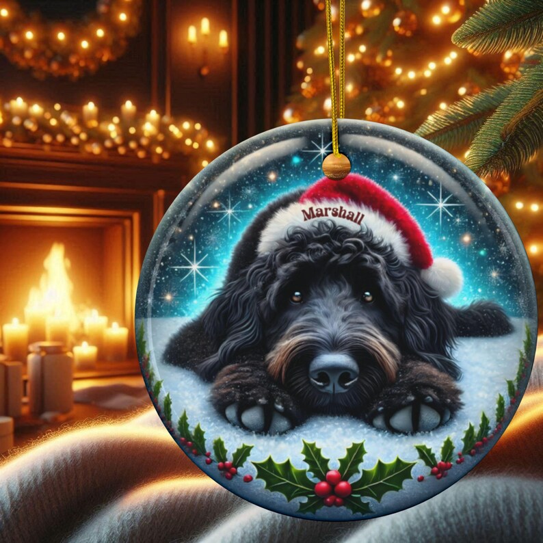 Personalized Black Doodle Dog Christmas Ornament - Festive Ceramic Decoration | Sublimation | 3 Inch Custom Pet Tree Keepsake image 6