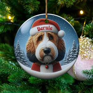 Personalized dog Christmas ornament, Custom pet holiday décor, Santa hat puppy ornament, Christmas tree decoration for dog lovers
