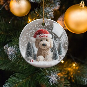 Dog Christmas Ornament, Personalized Pet Holiday Decor, Cute Puppy in Santa Hat, Custom Name Ornament, Christmas Tree Decorations