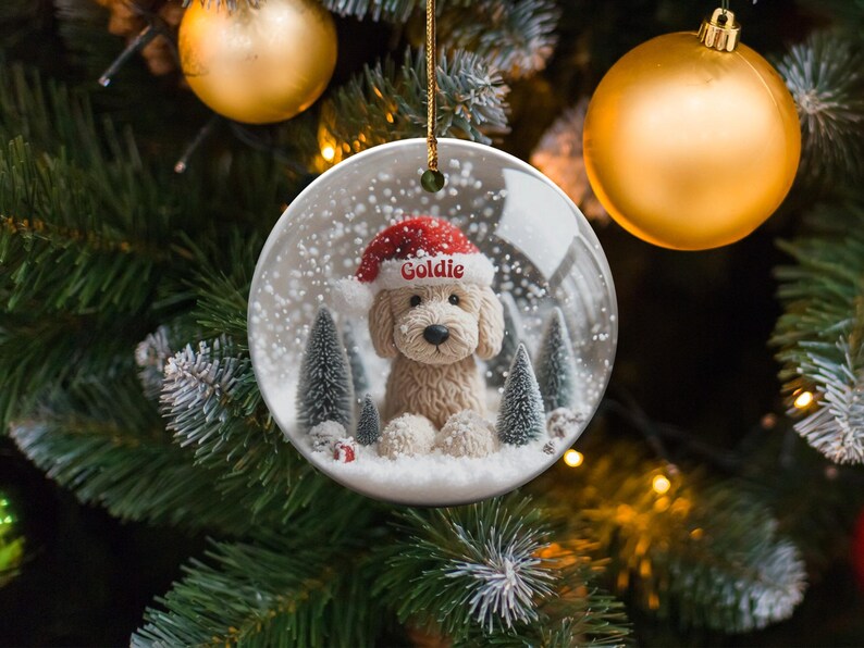 Dog Christmas Ornament, Personalized Pet Holiday Decor, Cute Puppy in Santa Hat, Custom Name Ornament, Christmas Tree Decorations