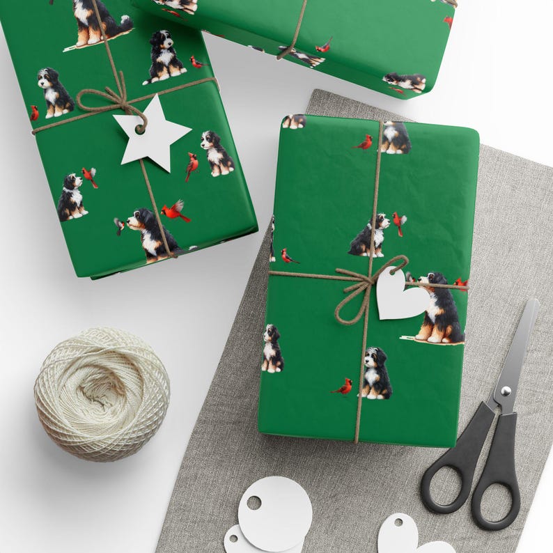 Bernedoodle & Cardinal Gift Wrap: Holiday Festive Paper image 3