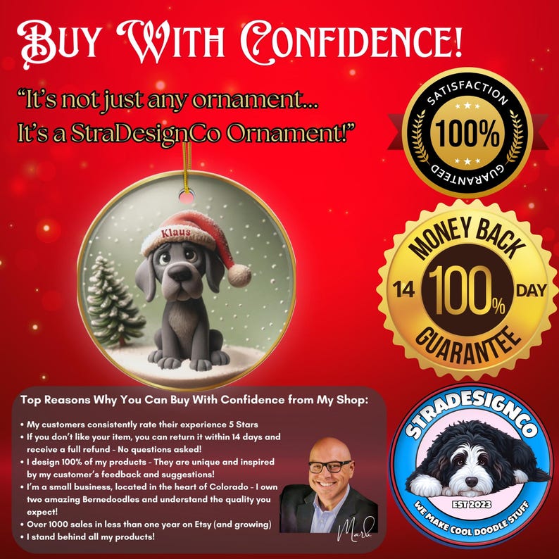 Great Dane Ornament, Custom Dog Portrait Keepsake | Sublimation Ceramic | 3 Inch Holiday Decor image 12