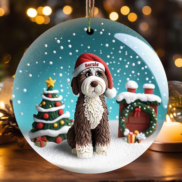 Bernedoodle Ornament - Personalized Brown Dog Keepsake, Sublimation Round Ceramic, 2.76 Inch Holiday Heirloom