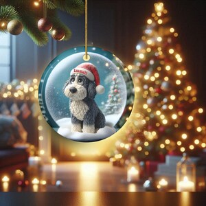 Sheepadoodle Dog Christmas Ornament, Festive Snow Scene Decor | Ceramic | Sublimation Two-Sided Keepsake image 5