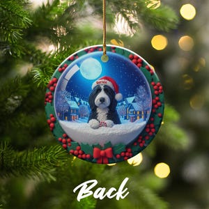 Christmas Dog Ornament, Holiday Tree Decoration, Pet Keepsake, Personalized Dog Gift, Festive Winter Scene, Custom Dog Name Tag