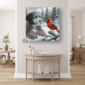 Goldendoodle canvas art, dog portrait wall art, goldendoodle decor, large canvas print, pet lover gift, gentle dog gaze art, 6x6 to 36x36 portrait, cotton fabric artwork, home decor canvas, animal art prints, detailed dog painting, goldendoodle lover