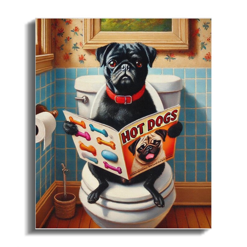 French Bulldog Toilet Canvas Art: Humorous Bathroom Decor, Pet Lover Gift image 3