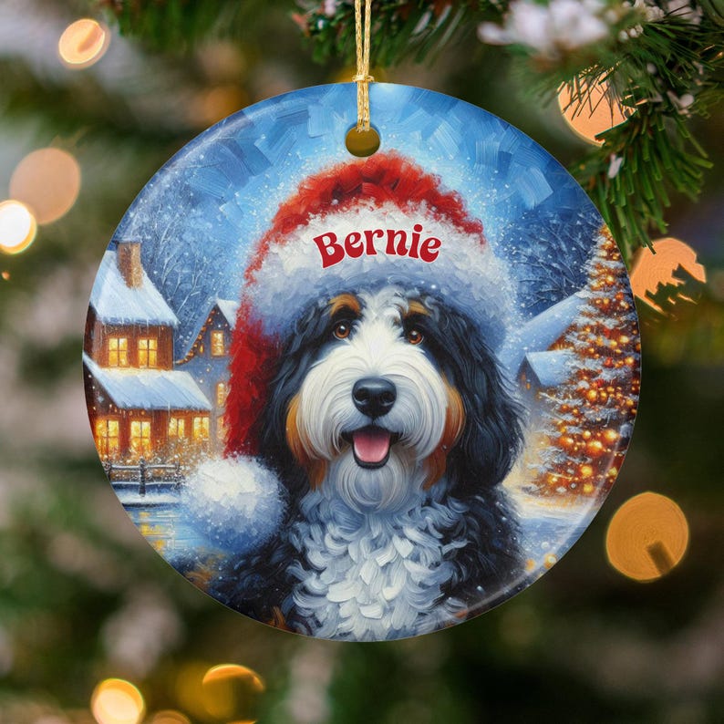 Christmas Dog Ornament, Personalized Pet Keepsake, Holiday Decoration, Custom Name, Bernese Mountain Dog, Tree Decoration, Dog Lover Gift