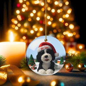Bernedoodle Ornament, Personalized Ceramic Keepsake | Double Sided Sublimation | Custom Holiday Dog Name Decor image 19