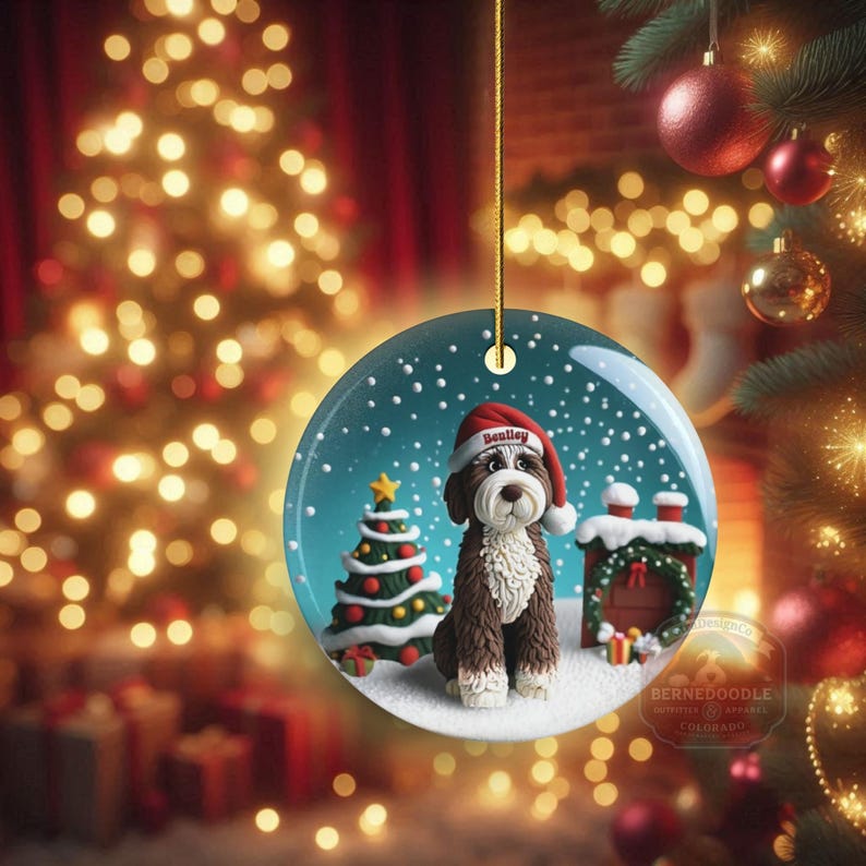 Bernedoodle-ornament - Gepersonaliseerd bruin hondenbeeldje als aandenken, rond keramisch met sublimatieprint, 7 cm groot, een blijvend kerststuk afbeelding 16