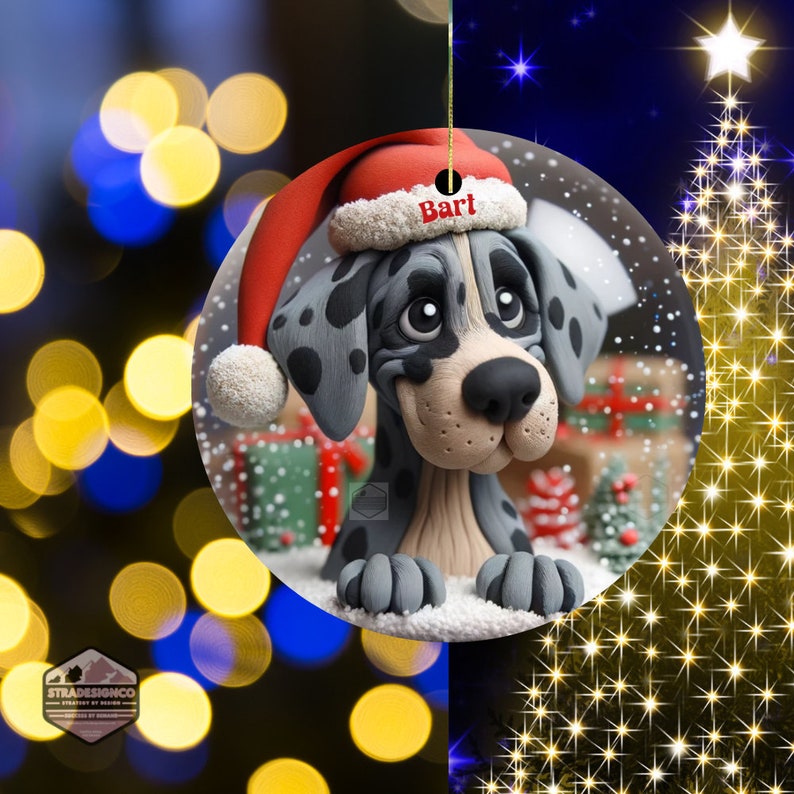 Merle Great Dane Clay Illustration Style Ornament