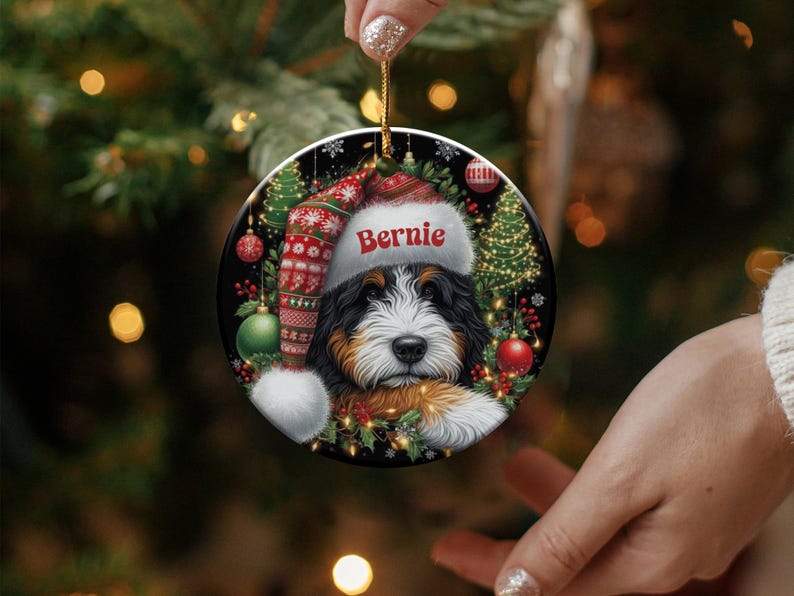 Christmas Dog Ornament with Name, Custom Pet Holiday Decoration, Personalized Pet Ornament, Festive Dog Christmas Decor