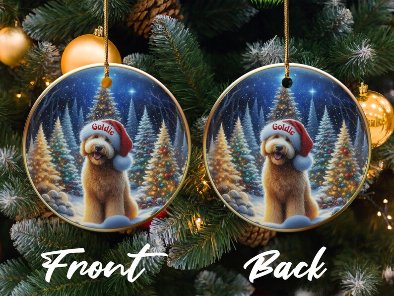 Personalized Dog Christmas Ornament, Santa Hat Dog Tree Decoration, Double-Sided Holiday Ornament, Custom Pet Name Ornament