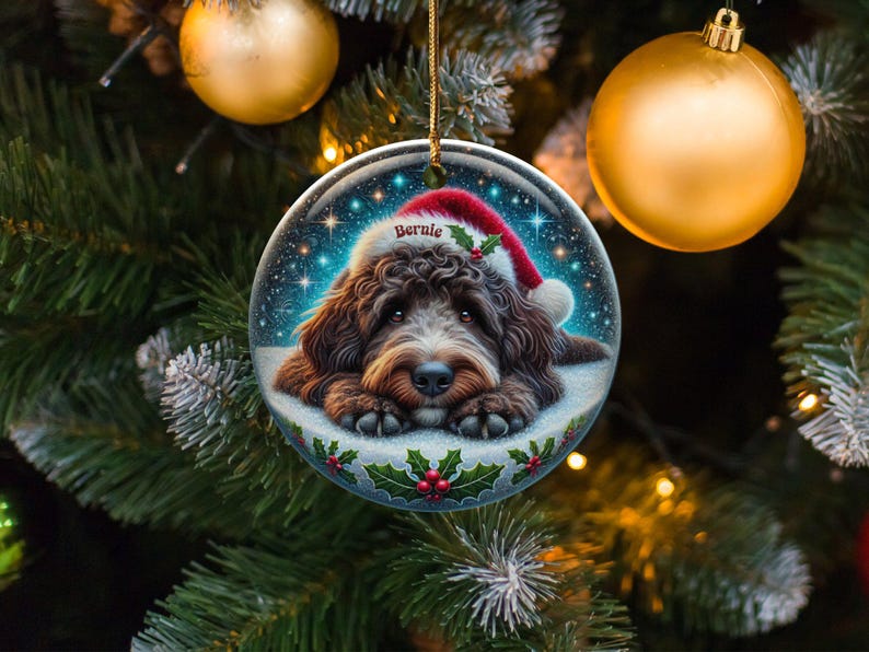 Custom Pet Santa, Bernedoodle Christmas Ornament | Sublimation Ceramic | 3-Inch Double Sided Holiday Tree Decor image 3