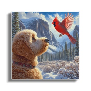 Doodle Dog and Cardinal Canvas Art - Pet Lover Gift image 3