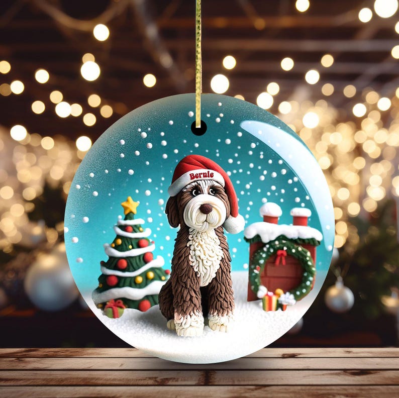 Adorable bernedoodle ornament, perfect doodle dog gift