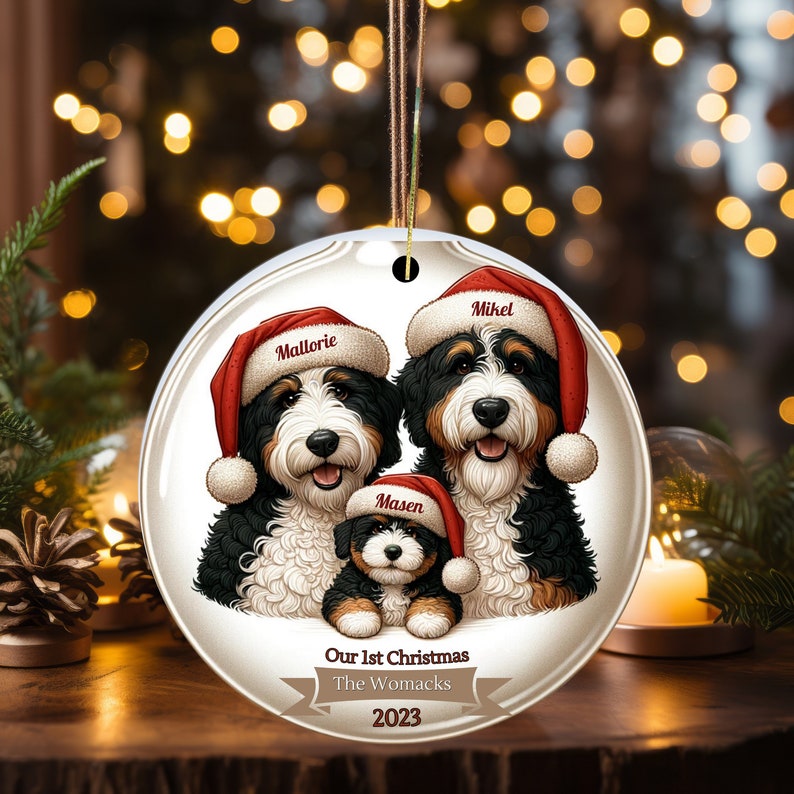 first family Christmas Ornament - First Christmas - Baby First Christmas - Bernedoodle Family Ornament- Personalized