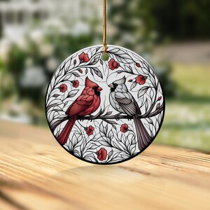Cardinal Ceramic Ornament, Stained Glass Design image 7