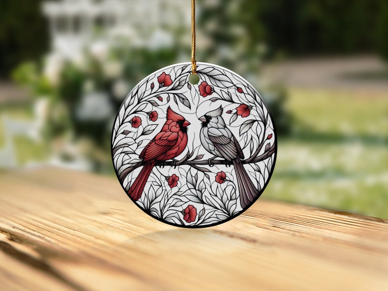 Cardinal Ceramic Ornament, Stained Glass Design image 7