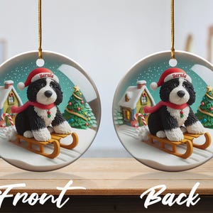 Dog Sled Snowglobe, Custom Bernedoodle Ornament | Ceramic | Double-Sided Sublimation Print, Holiday Tree Charm, 3 Inch immagine 7