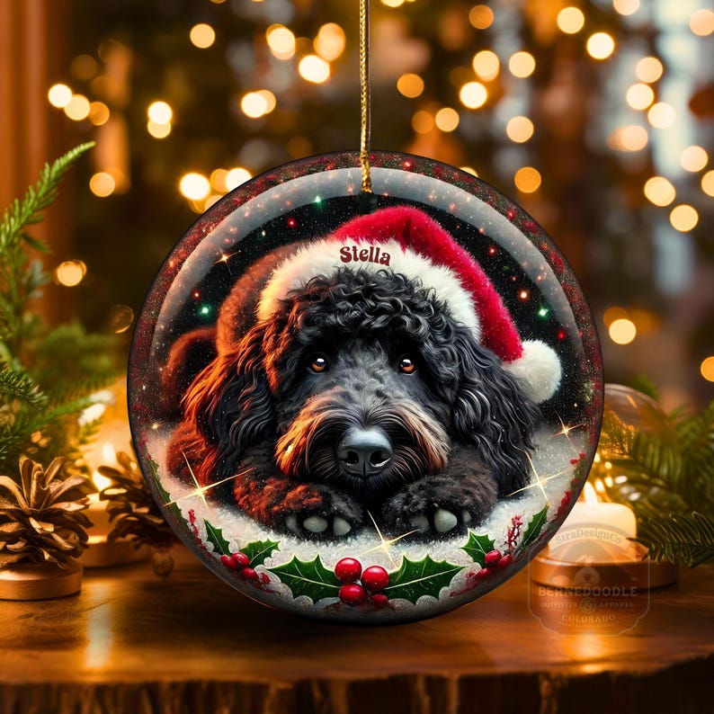 Custom Dog Christmas Ornament, Personalized Pet Ornament, Dog Lover Gift, Cute Dog with Santa Hat, Holiday Tree Decoration