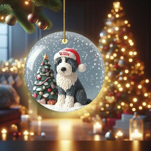 Personalized Sheepadoodle Christmas Ornament, Snow Globe Art Dog Keepsake | Two-Sided Ceramic 3 Inch | Doodle Mom Gift image 14