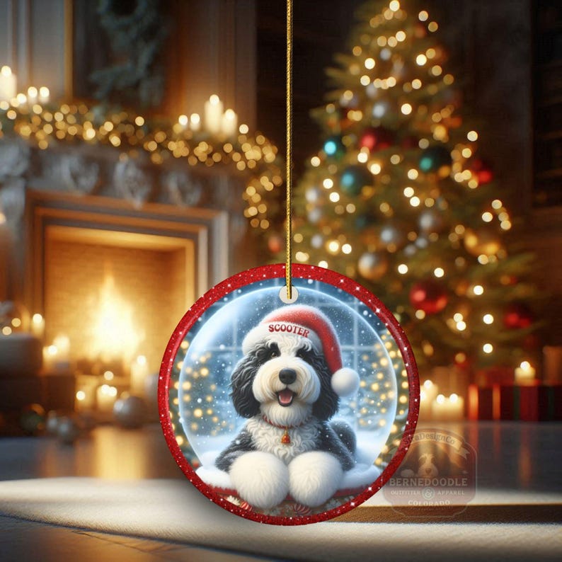 Custom Dog Ornament, Sheepadoodle Snow Globe Design (Sublimation, Ceramic) - Personalized Keepsake Gift, Holiday Tree Decor image 18