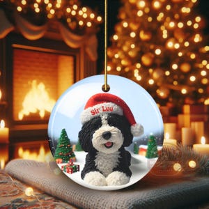 Bernedoodle Ornament, Personalized Ceramic Keepsake | Double Sided Sublimation | Custom Holiday Dog Name Decor image 12