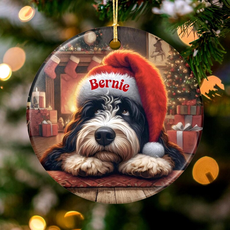 Custom Dog Christmas Ornament, Personalized Pet Ornament, Dog Lover Gift, Cute Dog with Santa Hat, Holiday Tree Decoration