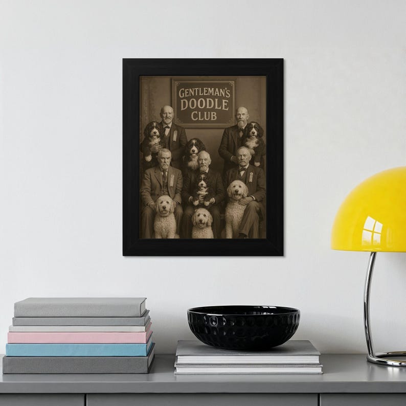 Vintage Dog Lovers Wall Art, Gentleman's Doodle Club Print, Unique Home Decor, Pet Portrait Painting, Funny Dog Picture, Animal Artwork