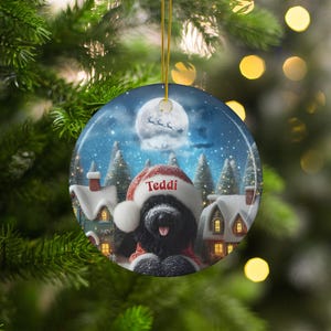 Personalized Dog Christmas Ornament, Custom Pet Holiday Decoration, Cute Dog Lover Gift, Festive Tree Decor, Santa Hat Ornament