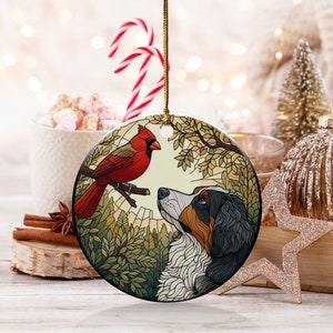 Cardinal and Bernese Mountain Dog Ceramic Ornament, Oil Paint Style Design, Cardinal Lovers Gift, Mothers Day, Bird Lovers, Custom Bird and Dog Gift