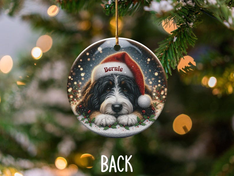Bernedoodle Santa Ornament, Ceramic Keepsake - Sublimation Print | 3-Inch Holiday Decor | Dog Lover Gift For Christmas Tree image 5