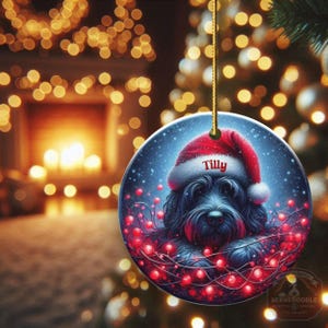 Personalized Black Doodle Ornament, Santa Hat Keepsake - Sublimation Ceramic Dog Gift | Two Sided Decoration | 3 Inch Christmas Keepsake image 19