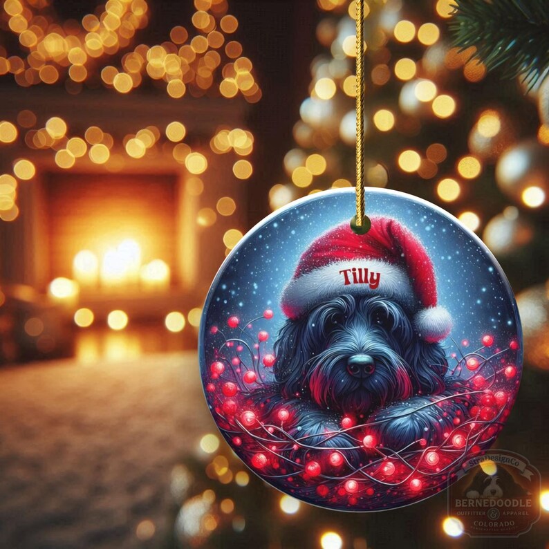 Personalized Black Doodle Ornament, Santa Hat Keepsake - Sublimation Ceramic Dog Gift | Two Sided Decoration | 3 Inch Christmas Keepsake image 19