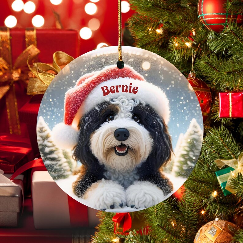Bernedoodle Ornament, Personalized Santa Hat Ceramic | Sublimation | 3 Inch Double Sided Dog Lover Gift Christmas Tree Decor image 17