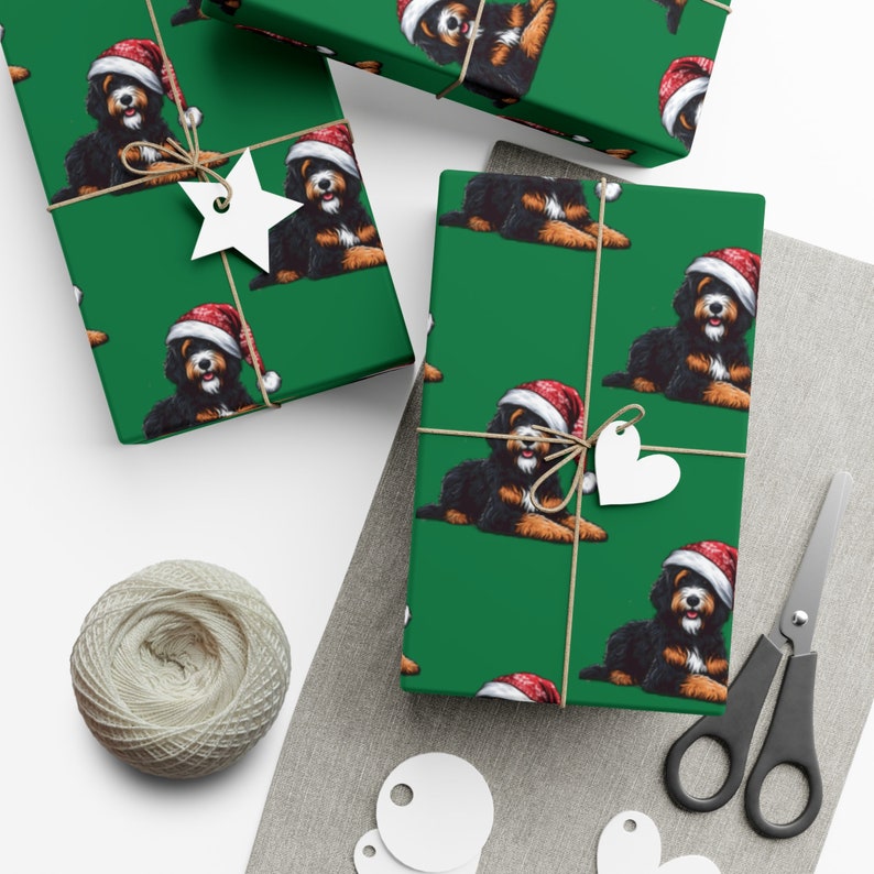 Bernedoodle Christmas Gift Wrap | Holiday Dog Wrapping Paper zdjęcie 4