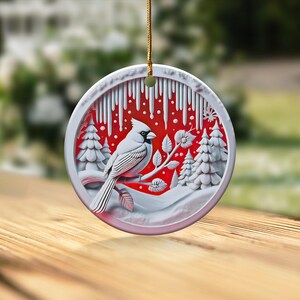 Cardinal in Winter Wonderland Ceramic Ornament, Original Design With Textured Appearance, Unique Holiday Home Decor, Beautiful Seasonal Gift image 6