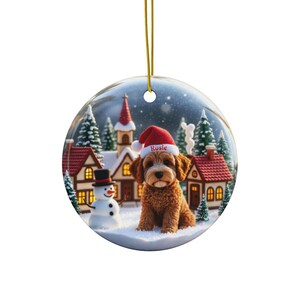 Christmas puppy ornament, holiday dog decoration, festive dog lover gift, winter village scene, cute holiday decor