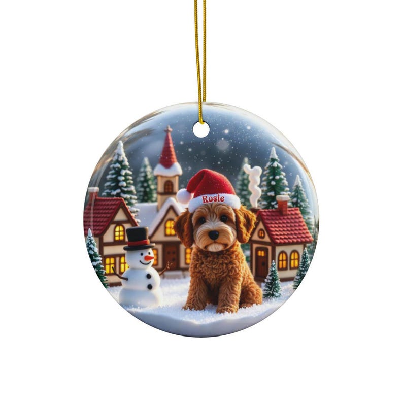 Christmas puppy ornament, holiday dog decoration, festive dog lover gift, winter village scene, cute holiday decor