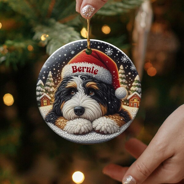 Personalized Bernedoodle Dog Ceramic Ornament Two-Sided Print