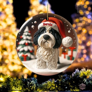 Clay-mation style bernedoodle dog inside of a snowglobe.