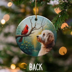 Cardinal and Doodle Dog Ceramic Ornament, Oil Paint Style Design image 10