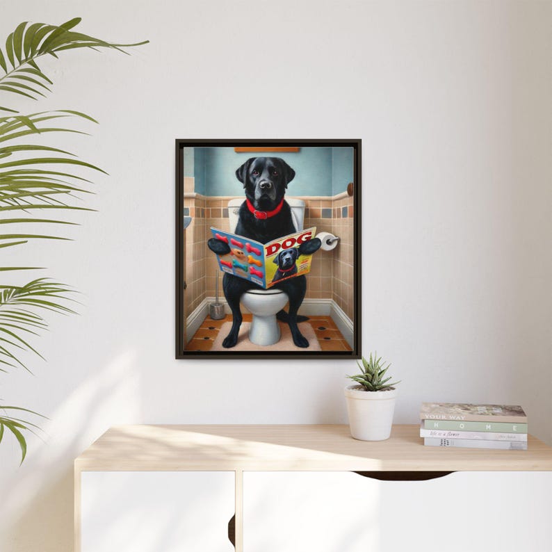 Funny Black Lab Canvas Print: Dog Magazine Bathroom Wall Art image 9