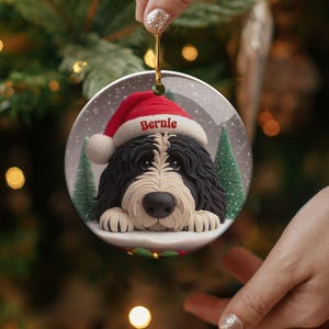 Custom Dog Ornament, Bernedoodle Pet Keepsake | Sublimation Ceramic | 2.76 Inch Round Front Back imagen 3